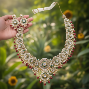 <b>Bridal</b> Kundan Choker Necklace <b>Set</b> with Earrings-Elegant Imitation <b>Jewelry</b> - Product Image 3