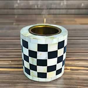Hand-Made Marble Incense <b>Burner</b> Black White Checkered Pattern Aromatic Use All-Season Decorative Candle Holder - Product Image 1