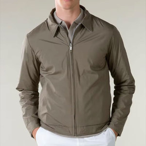 Blouson bomber vert olive pour homme, fermeture éclair intégrale, col rabattable, coupe-vent, coupe classique, en polyester, pour l'automne - Product Image 5