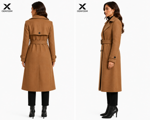 X Custom OEM ODM Women's <b>Waterproof</b> Wool Trench <b>Coat</b> | Premium Spring/Fall Long <b>Coat</b> | Wool Blend Belted Overcoat From Pakistan - Product Image 3
