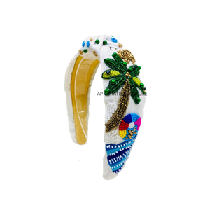 Serre-têtes personnalisés faits main en perles de verre, brodés de palmiers tropicaux et de planches de surf, pour femmes, collection été - Product Image 1