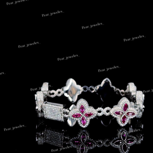 Custom VVS Moissanite <b>Flower</b> <b>Bracelet</b> For Women 925 Sterling Silver Pink Handmade Luxury Jewelry Gift For Her - Product Image 4