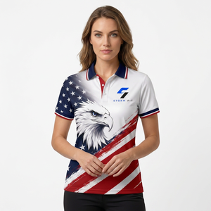 Camiseta Deportiva Personalizada para Mujer, de Secado Rápido, 100% Poliéster, Tejida, con Estampado de la Bandera Americana, Manga Corta, Corte Regular - Product Image 2