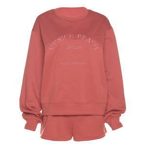 Sweat-shirt à col rond surdimensionné Venice Beach, unisexe, en coton French Terry, pull décontracté rouge, style automne - Product Image 5