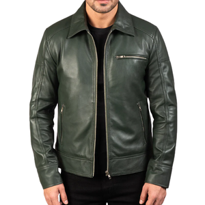 Veste en cuir noire haut de gamme pour homme, style col rabattu, effet enduit, fermeture éclair, idéale pour l'hiver et le style urbain. - Product Image 3