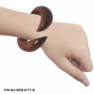 Handmade Natural <b>Wood</b> Open Cuff <b>Bangle</b> Sculptural Curved Crescent Statement Bracelet Gift For Her - Product Image 6