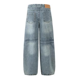 Jean cargo en denim 100 % coton délavé, coupe haute, coupe-vent, anti-rétrécissement, haute qualité, style streetwear hip-hop - Product Image 3