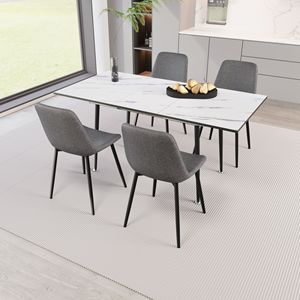Set Tavolo e Sedie da Pranzo Moderno in MDF Scalabile, Elegante Tavolo Bianco con Sedie Grigie per 2-6 Persone, per Sala da Pranzo Moderna - Product Image 4