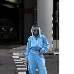 Ensemble de survêtement décontracté et confortable pour femme, de haute qualité, personnalisé, style vintage, avec fermeture éclair, haut court slim et pantalon de sport, tenue décontractée tendance pour femme - Product Image 2