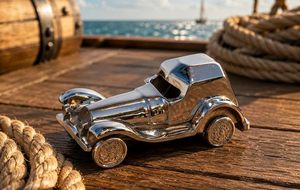 Figurine métallique de roadster classique avec finition chromée et nickel lisse |   Pièce maîtresse de collection de voitures anciennes pour la décoration de la maison ou du bureau - Product Image 4