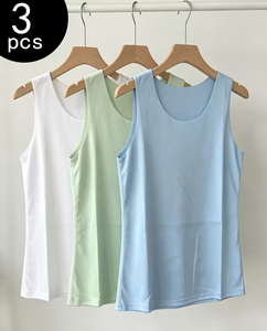 Women's Solid Knitted Tank Top Scoop Neck Breathable Regular Length Minimalist Style White Mint Blue - Product Image 2