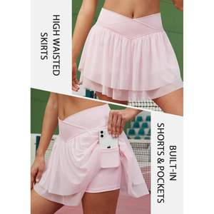 Minifalda de entrenamiento con volantes plisada ligera para mujer 2025, ropa de tenis cruzada de cintura alta con bolsillos - Product Image 3