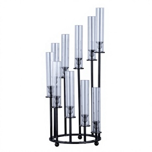 Support de bougie en verre et métal aluminium, bougeoir, candélabre, finition noire, fait main, accessoires de décoration de table - Product Image 1