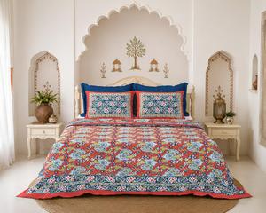 Queen Floral Printed Bedding Set 100% Cotton <b>Bed</b> Sheet Set Double Sided Pillow Cases Bohemian Style for Home Hotel - Product Image 1