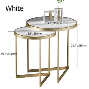 Home Designer Round Luxury Furniture Marble Top Nested <b>Table</b> Gold Plated Metal End <b>Table</b> for Living Room, Office, Hallway - Product Image 3