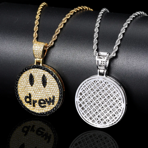 Collier pendentif rond visage souriant style Hip Hop Iced Out, en zircon cubique étincelant, bijou bling-bling, cadeau pour homme - Product Image 6