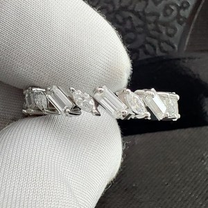 Anillo de eternidad completo con corte baguette y marquise de moissanita para mujer, plata 925 original, regalo de promesa nupcial para ella - Product Image 4