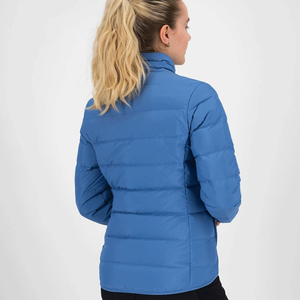 Chaqueta de plumón para mujer, azul sólido, con cuello alto, manga larga y cremallera. - Product Image 3