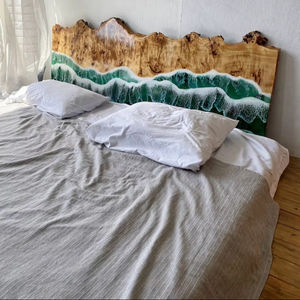 Cabecero de Resina con Borde Natural Emerald Tide, Panel Decorativo de Madera Epoxi Ocean Crest, Cabecero Artesanal de Madera con Ondas de Espuma Marina, Estilo Costero - Product Image 2