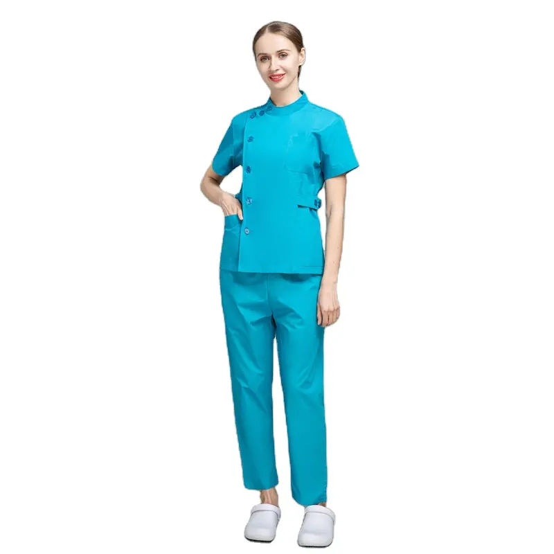 Polyester pamuk spandex hastane üniforması es de enfermera blanco para hastane üniforması hemşirelik hemşire ameliyat elbisesi set kadın