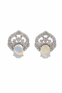 Diamond and <b>Opal</b> <b>Earring</b> in 92.5 Sterling Silver KLST-30986 - Product Image 1