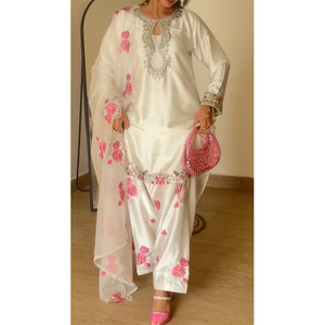 Wholesale Exporter Selling Standard Quality Indian Clothing Women Japan Satin <b>Material</b> with Embroidery Work Farshi Suit Set - Product Image 1