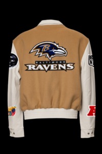 Baltimore Raven Wool & Leather Varsity <b>Jacket</b> Brown White - Product Image 2