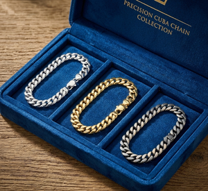 Bracelet et collier chaîne gourmette cubaine 8 mm avec saphir serti clos |   Argent sterling |   Fermoir à ressort |   Plaqué or rose |   Cadeau - Product Image 1