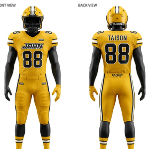 Uniforme de Fútbol Americano de Primera Calidad, 280 GSM, Malla de Poliéster, Amarillo y Negro, Multipanel, Personalizado con Bordado Sublimado - Product Image 1