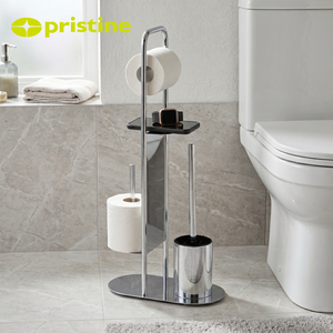 Modern Free Standing Toilet Paper Holder with Brush Holder Steel Oval Base Tiered Design <b>Bathroom</b> <b>Accessory</b> - Product Image 5