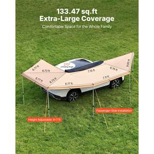 Auvent de véhicule côté conducteur de 133 pieds carrés, 270 degrés, imperméable, UV50+, auvents latéraux de voiture, sac de transport, auvent autoportant tout temps - Product Image 3