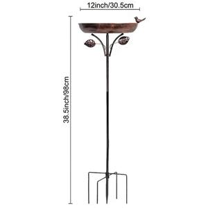 Bain d'oiseaux moderne en cuivre antique avec piédestal, mangeoire décorative pour jardin extérieur avec feuille décorative et piquet de fixation au sol - Product Image 6