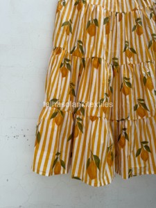 Jupe trapèze pour femme à taille élastique, imprimé citron rayé, en mousseline, longueur mi-mollet, style Prairie Chic, pour l'été - Product Image 3
