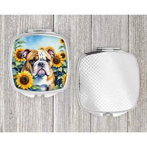 Miroir de maquillage de voyage compact pour femmes et filles Bulldog anglais Tournesols Idées cadeaux de poche pliantes décoratives - Product Image 4