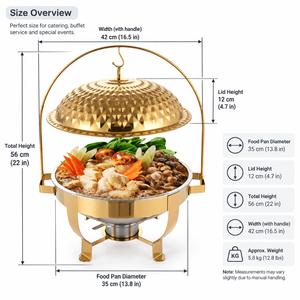 Ensemble de réchauds ronds dorés avec couvercle suspendu texturé en diamant à facettes pour buffet et traiteur - Product Image 5