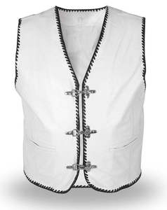<b>Men's</b> <b>White</b> V-neck <b>Vest</b> With Black Trim And Metal Buckles Formal Outer Wear Spring Cotton Woven Solid Pattern - Product Image 5