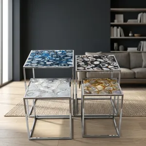 Modern Nesting Side <b>Tables</b> with Faux Marble Top and Metal Frame Living Room Furniture Contemporary Design - Product Image 1