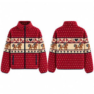 Nouvelle Veste en Polaire Rouge avec Motif Renne, Fermeture Éclair, Vêtement Décontracté d'Hiver, Manteau en Polaire Sherpa - Product Image 1