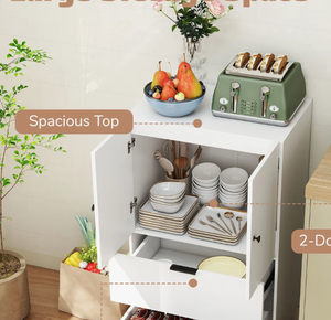 Wholesale Modern <b>Tall</b> White Storage <b>Cabinet</b> with Double Doors and Two Drawers Minimalist Floor Standing Organizer for Living - Product Image 6