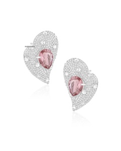 Pink Pear Cut <b>Moissanite</b> Heart Charm <b>Earrings</b> 10K 14K 18K Gold 925 935 Sterling Silver Wedding Gift Rhodium Plated - Product Image 4