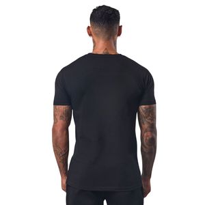 Camiseta de entrenamiento con estampado tonal negra para hombre, cuello redondo, manga corta, atlética, para gimnasio, entrenamiento, fitness, ropa deportiva informal, ropa deportiva - Product Image 2