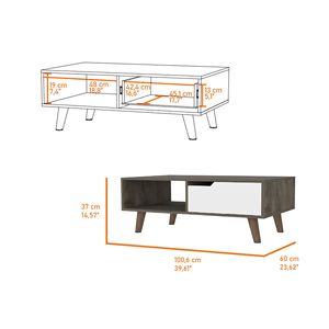 Dark <b>Brown</b> and White Rectangle Coffee <b>Table</b> with 1 Drawer and 1 Shelf - Product Image 5