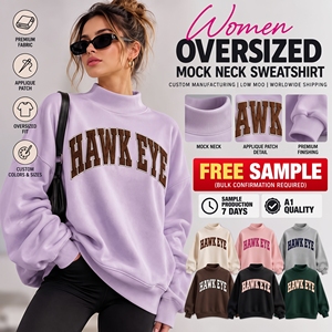 Sudadera Oversize para Mujer, Cuello Alto, Manga Larga, Informal, de Felpa, con Bordado Gráfico - Product Image 1