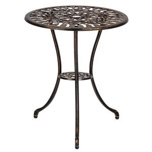 European Style Cast Aluminum Outdoor 3-Piece Tulip Bistro Set Bronze Table and Chairs for Garden Use - Product Image 2