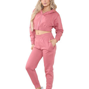 Survêtement court personnalisé pour femme avec logo, 100 % coton, séchage rapide, respirant, grandes tailles, manches longues, sweat à capuche zippé, deux pièces, adulte - Product Image 1
