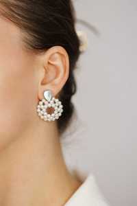 Beaded Pearl Wreath Hoop Earrings With <b>Abalone</b> <b>Shell</b> Stud Earrings Bridal Gift For Women - Product Image 5