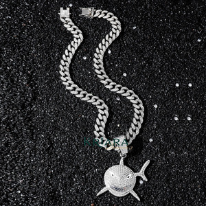 925 Silver 22k Gold Plated Moissanite Shark Pendant Round Cut Unisex Hiphop Charm Everyday Wear - Product Image 2