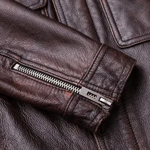 Chaqueta de Motociclista de Cuero Genuino para Hombre, Cuello Camisero, Cierre de Cremallera, Corte Regular, para Otoño - Product Image 6