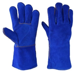 Wholesale 14 Inch Blue <b>Cow</b> Split Leather Welding Gloves High Quality Safety Work Gloves Heat Resistance Waterproof Feature - Product Image 2