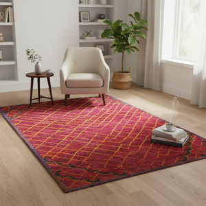 Tapis en soie et laine noués à la main, motif treillis moderne haut de gamme, tapis d'appoint 3D à poils ras - Product Image 1